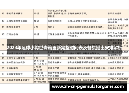 2023年足球小将世青篇更新完整时间表及各集播出安排解析